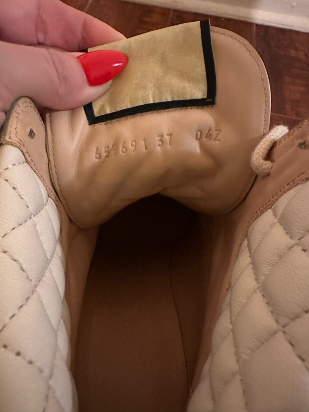 Gucci White Leather & Brown GG Canvas Quilted Lace-Up Heeled Boot - Picture 6 of 7